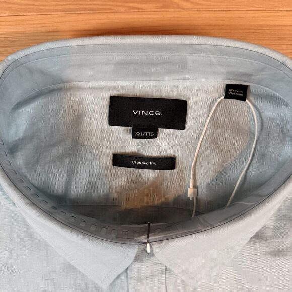 NWT Vince Classic Short Sleeve Linen Blend Button Up Shirt Sz XXL Blue MSRP $185 - Picture 7 of 11